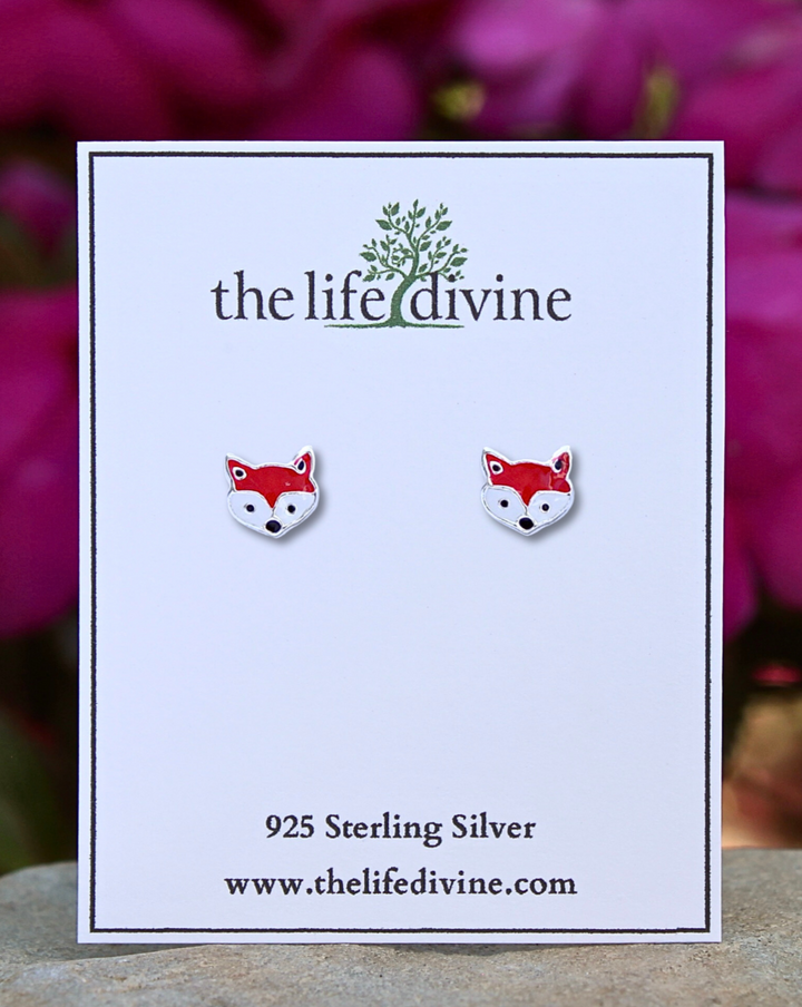 Sterling Silver Fox Stud Earrings on card