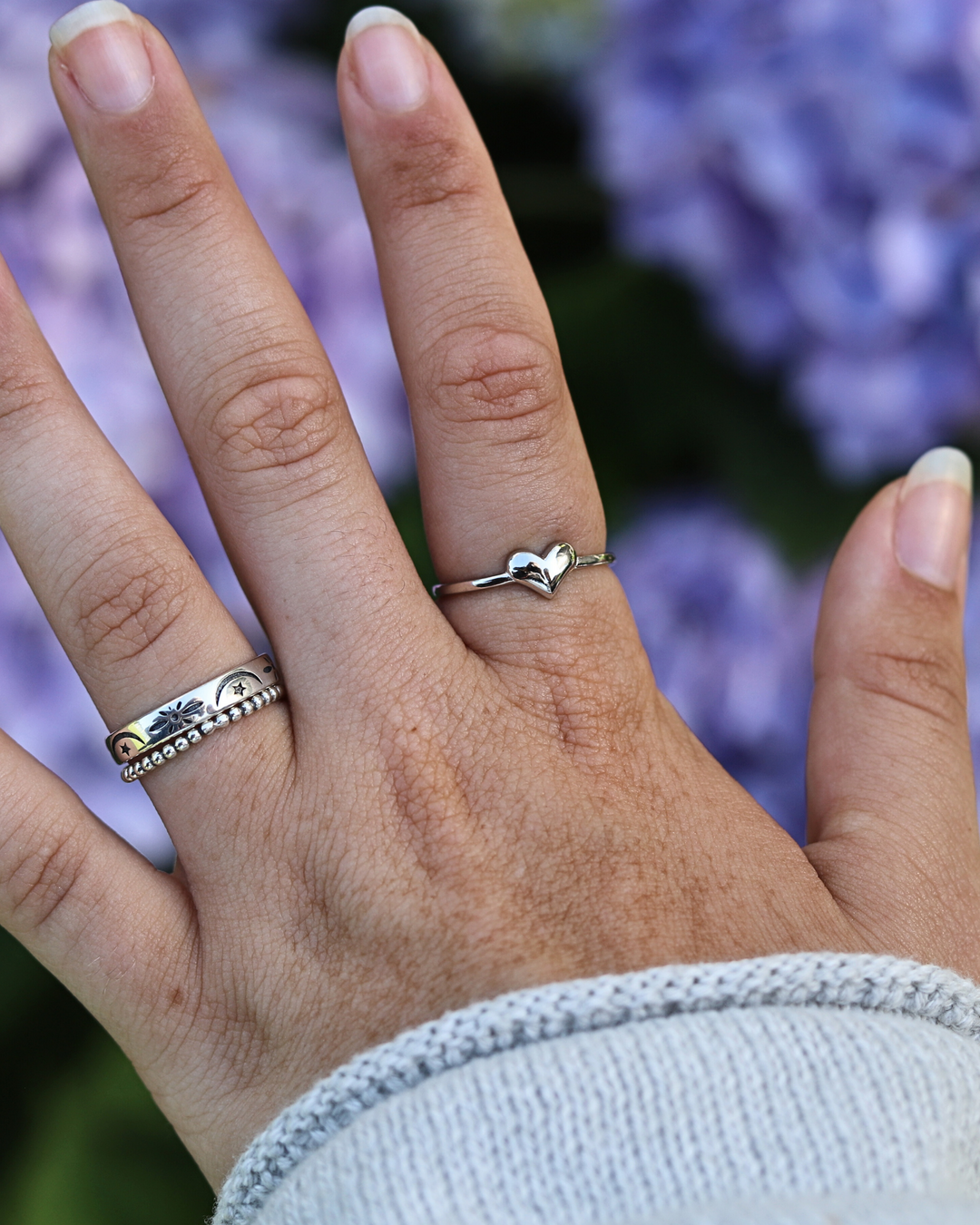 Sterling Silver Heart Ring on finger