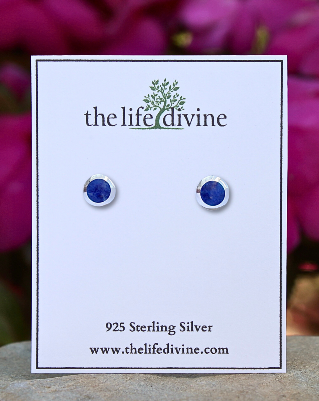 Sterling Silver Lapis Round Stud Earrings