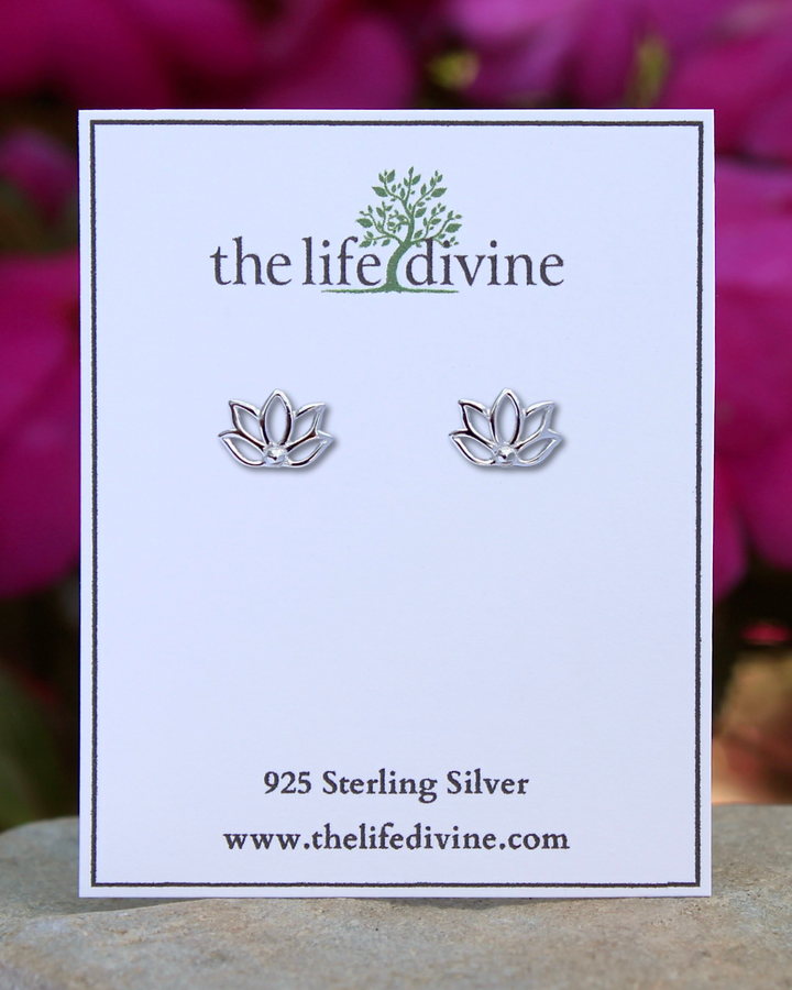 Sterling Silver Lotus Flower Stud Earrings on card