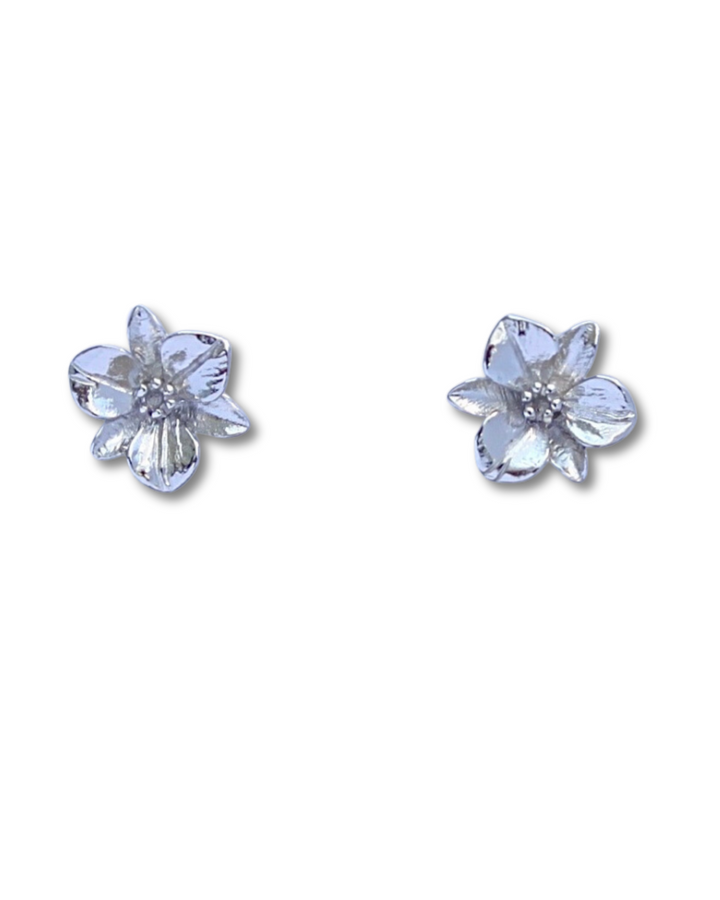 Sterling Silver Plumeria Stud Earrings 