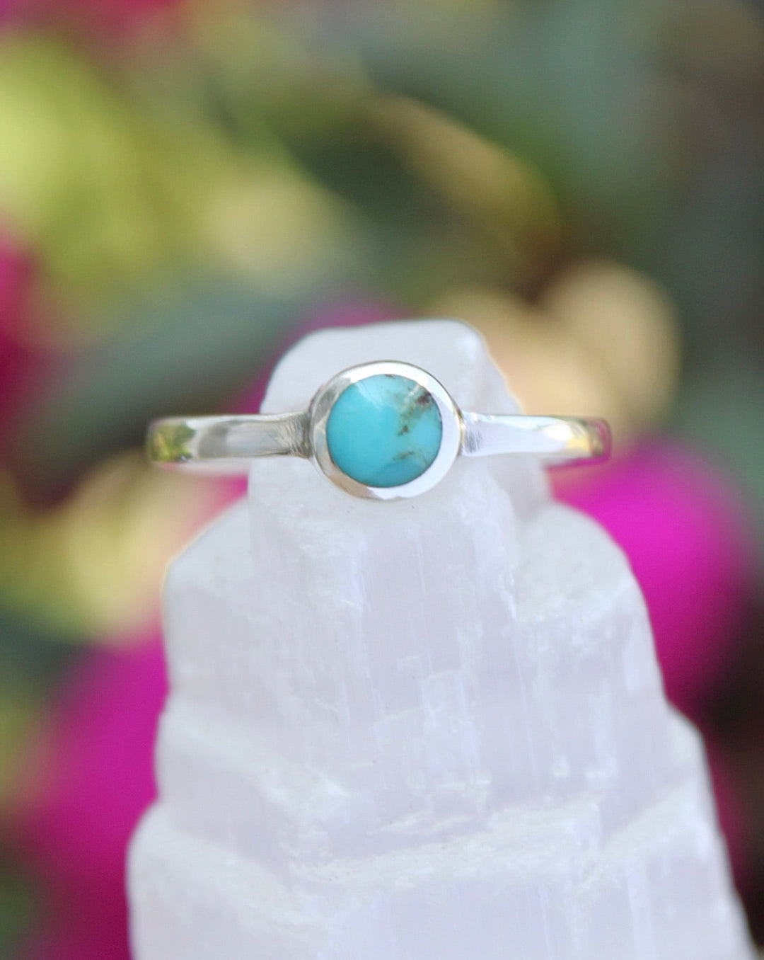 Sterling Silver Small Turquoise Ring on selenite