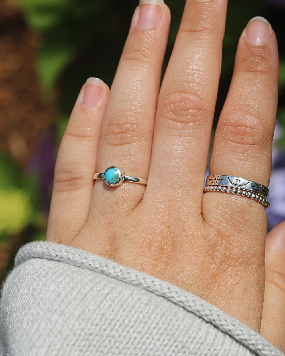 Sterling Silver Small Turquoise Ring with stacked rings