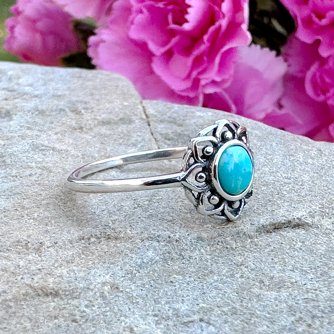 Sterling Silver Turquoise Lotus Flower Ring side view
