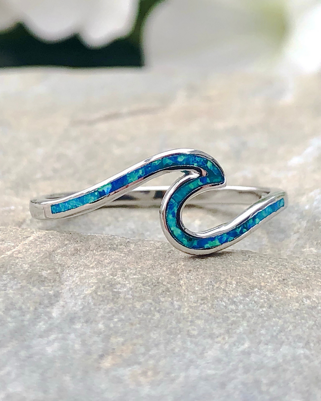 Sterling Silver Wave Ring with Blue Lab Opal