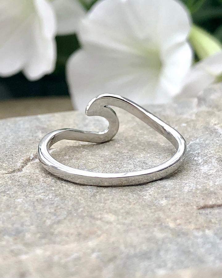 Sterling Silver Wave Ring with Blue Lab Opal back view