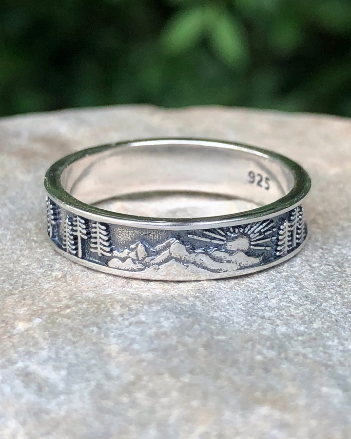 Sterling Silver Sun, Mountain and Trees Band