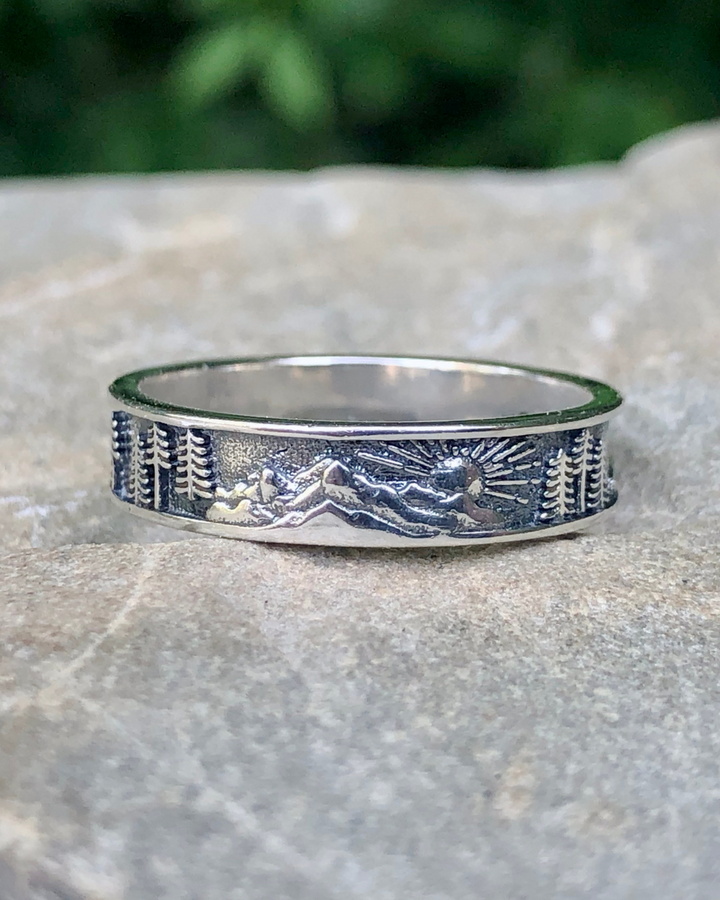 Sterling Silver Sun, Mountain and Trees Band