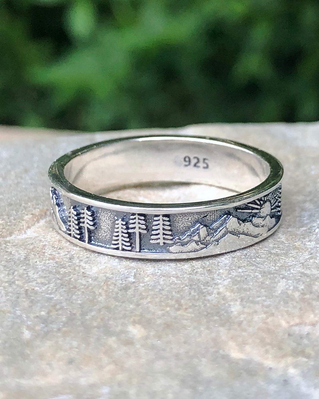 Sterling Silver Sun, Mountain and Trees Band