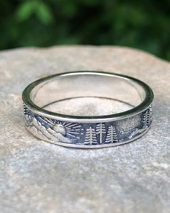 Sterling Silver Sun, Mountain and Trees Band