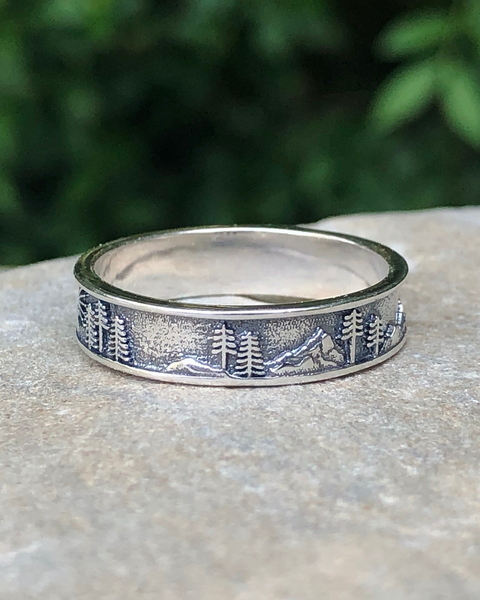 Sterling Silver Sun, Mountain and Trees Band