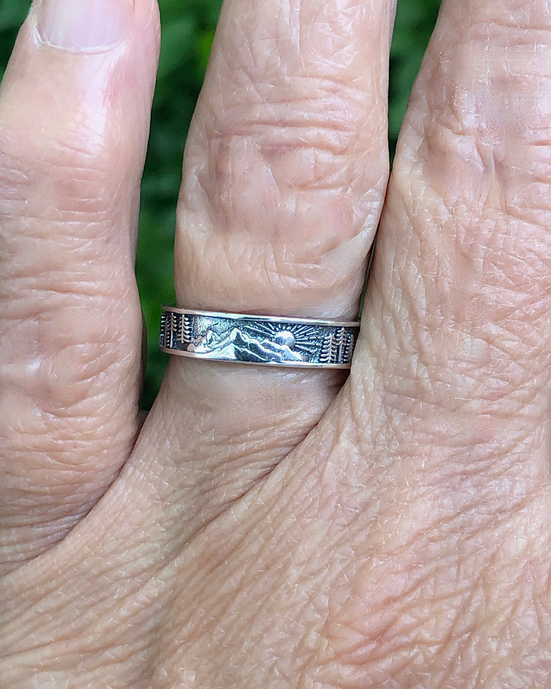 Sterling Silver Sun, Mountain and Trees Band