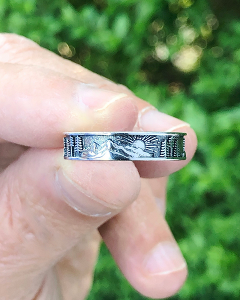 Sterling Silver Sun, Mountain and Trees Band