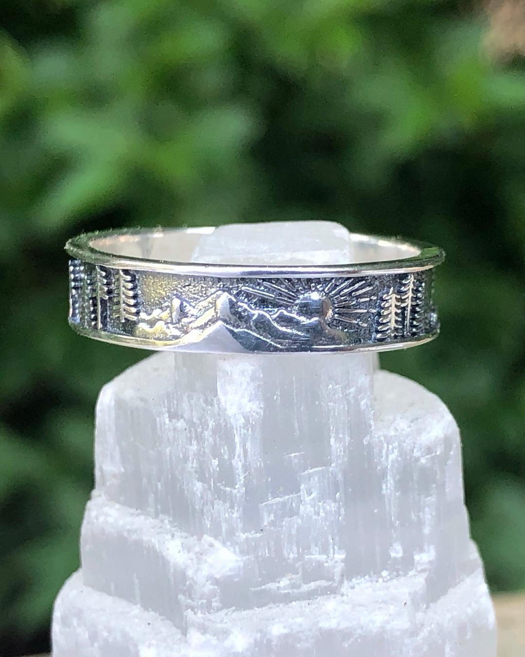 Sterling Silver Sun, Mountain and Trees Band