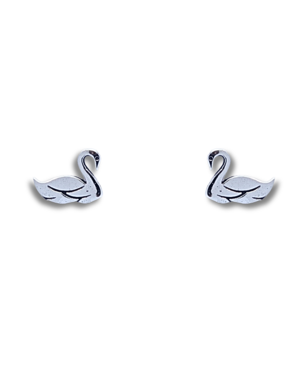 Swan Sterling Silver Earrings on a white background.