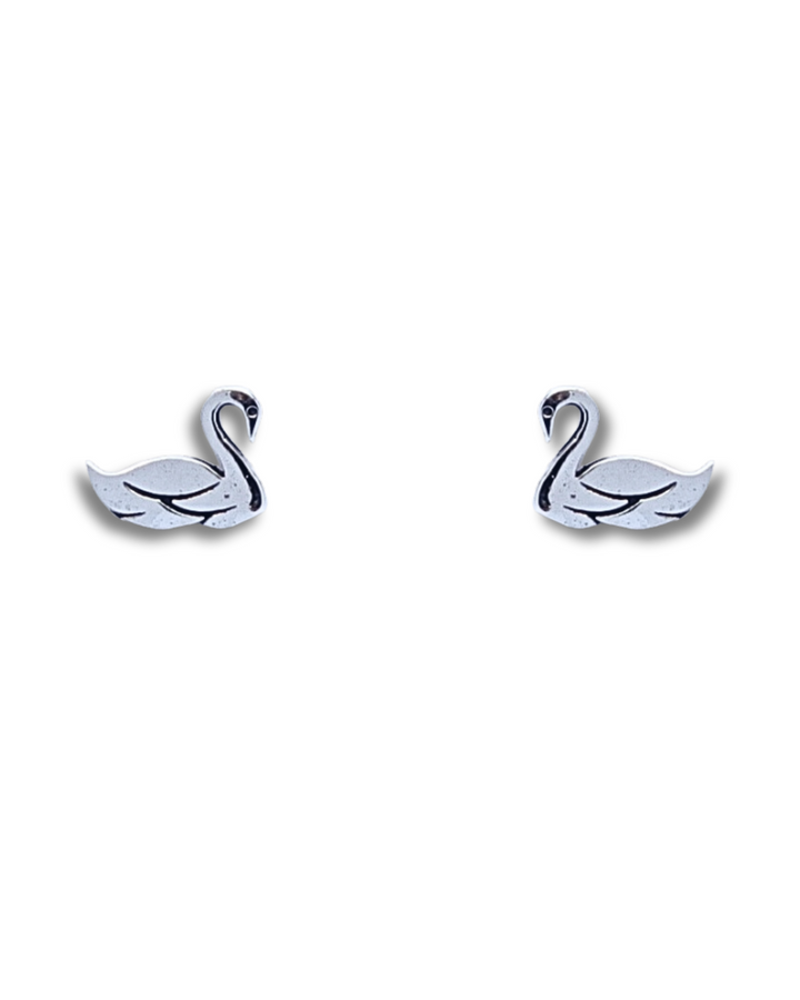 Swan Sterling Silver Earrings on a white background.