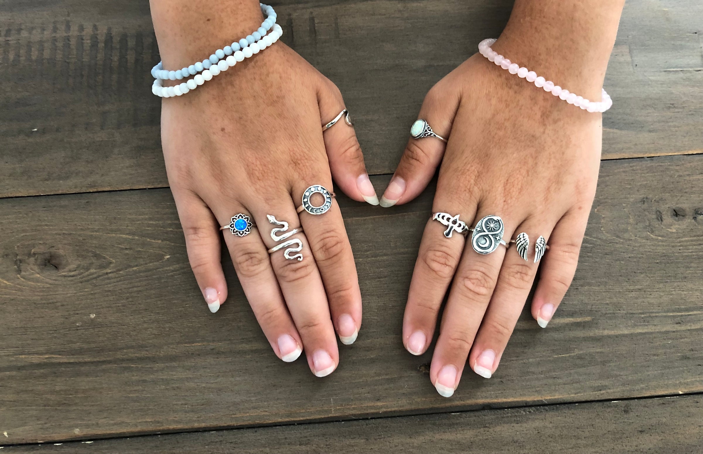 Sterling Silver Rings on Fingers