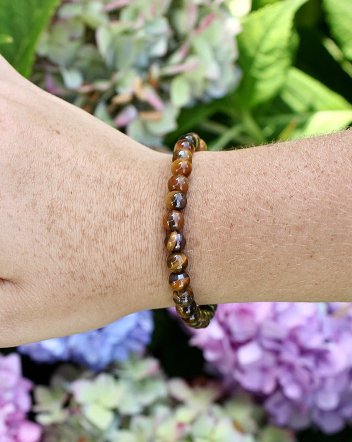 Tiger Eye 6mm Beaded Bracelet on a wrist.