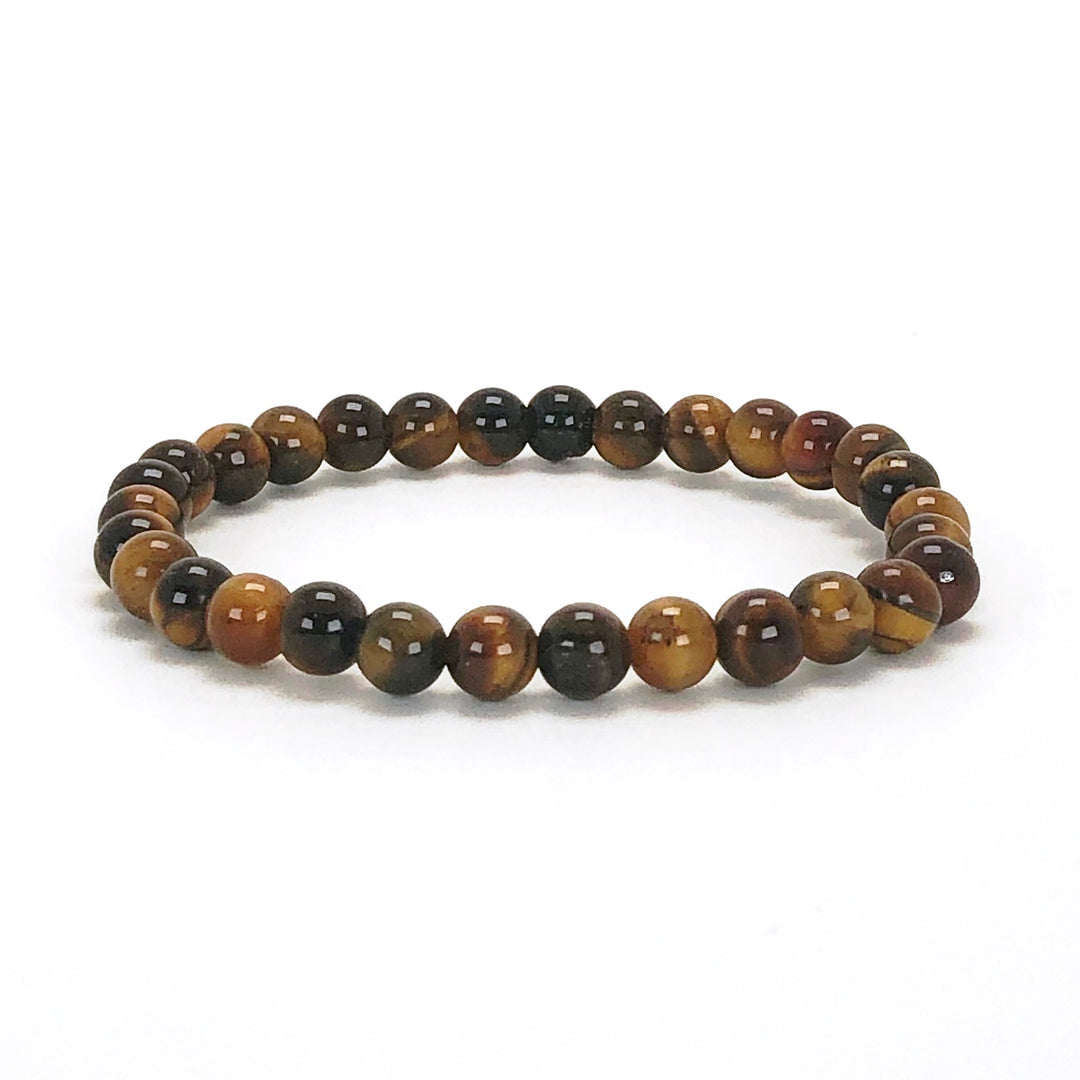 Tiger Eye 6mm Beaded Gemstone Bracelet on a white background.