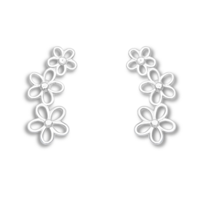 Trail of Three Flowers Earrings on a white background