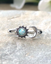 Sterling Silver Sun and Moon White Lab Opal Ring