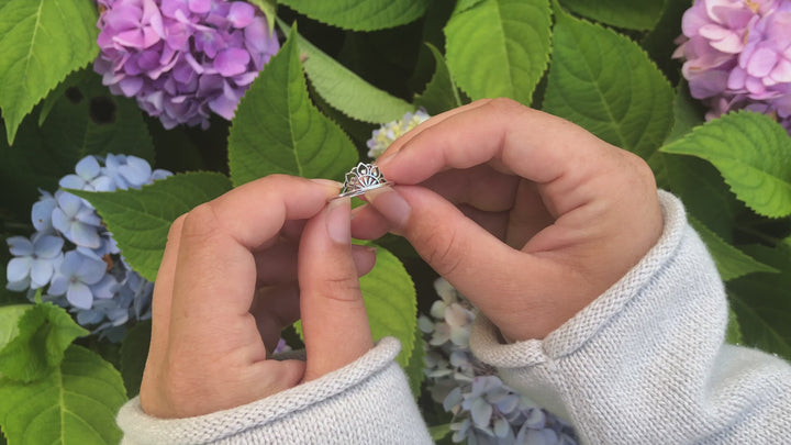 Sterling Silver Half Lotus Mandala Ring