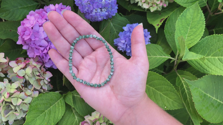 Natural Green Jade 4mm Beaded Gemstone Bracelet  Video.