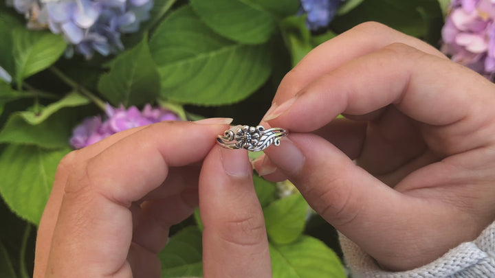 Sterling Silver Flower with Vine Ring