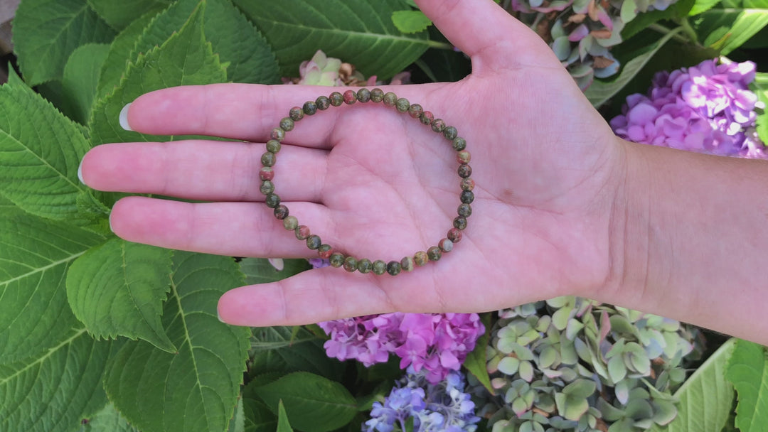 Unakite 4mm Beaded Gemstone Bracelet video.