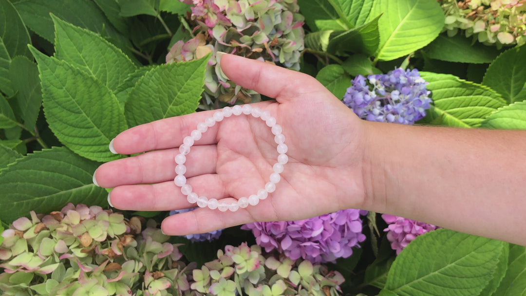 Snow Quartz 6mm Beaded Gemstone Bracelet Video.