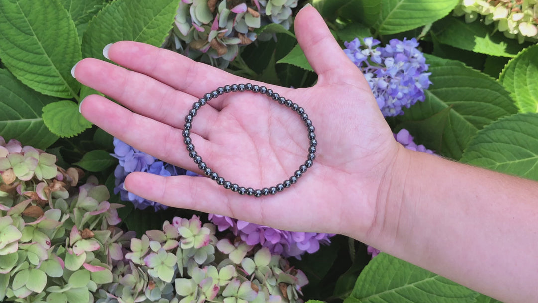 Hematite 4mm Beaded Gemstone Bracelet Video