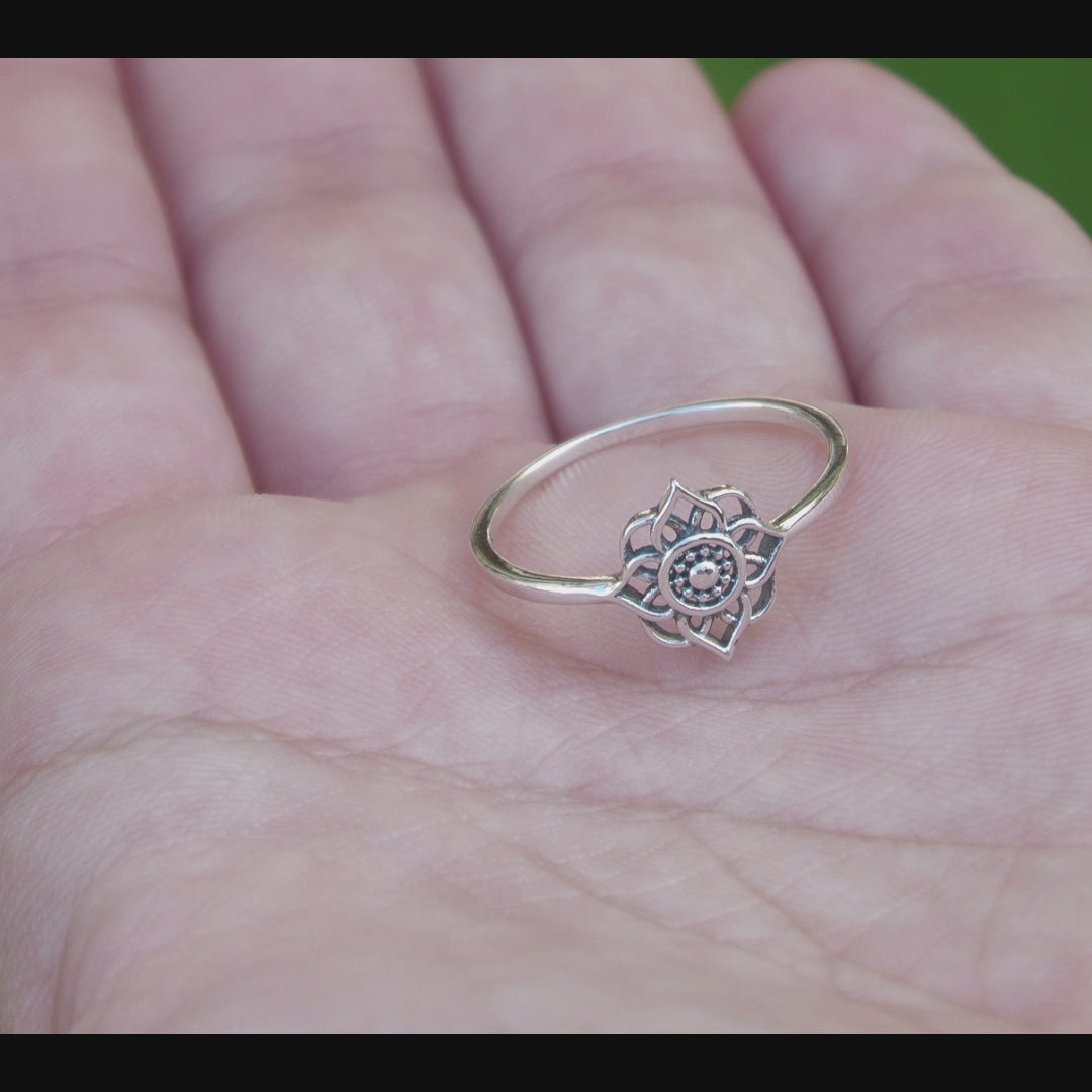 Sterling Silver Lotus Flower Mandala Ring