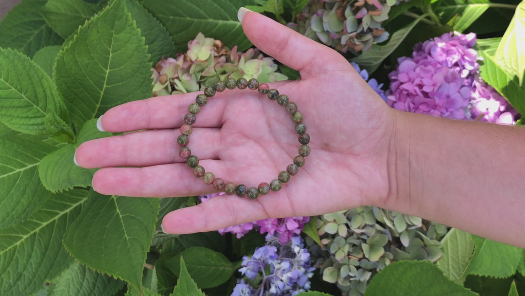 Unakite 6mm Beaded Gemstone Bracelet Video.