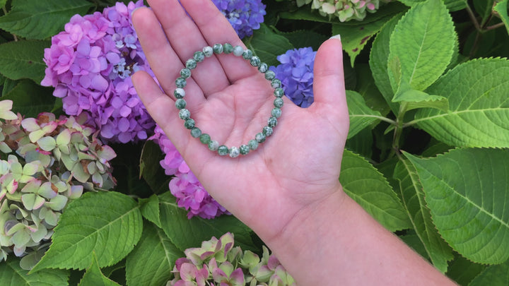 Natural Green Jade 6mm Beaded Gemstone Bracelet Video.