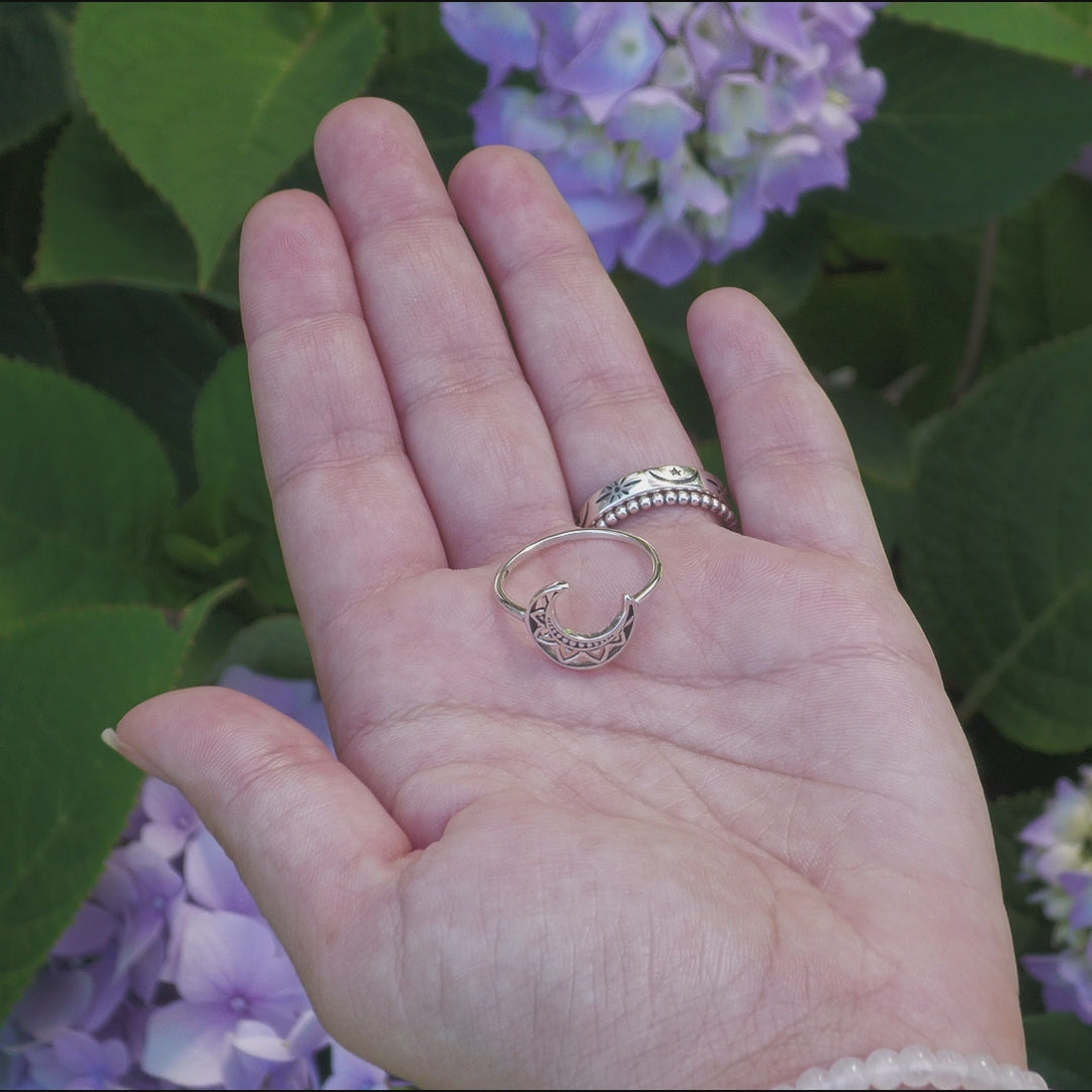 Silver Crescent Moon Ring video