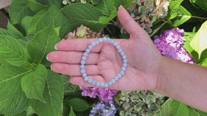 Aquamarine 6mm Beaded Gemstone Bracelet Video.