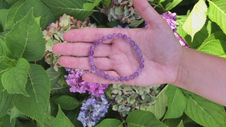 Lavender Amethyst 6mm Beaded Gemstone Bracelet video.