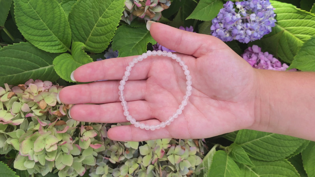 Snow Quartz 4mm Beaded Gemstone Bracelet video