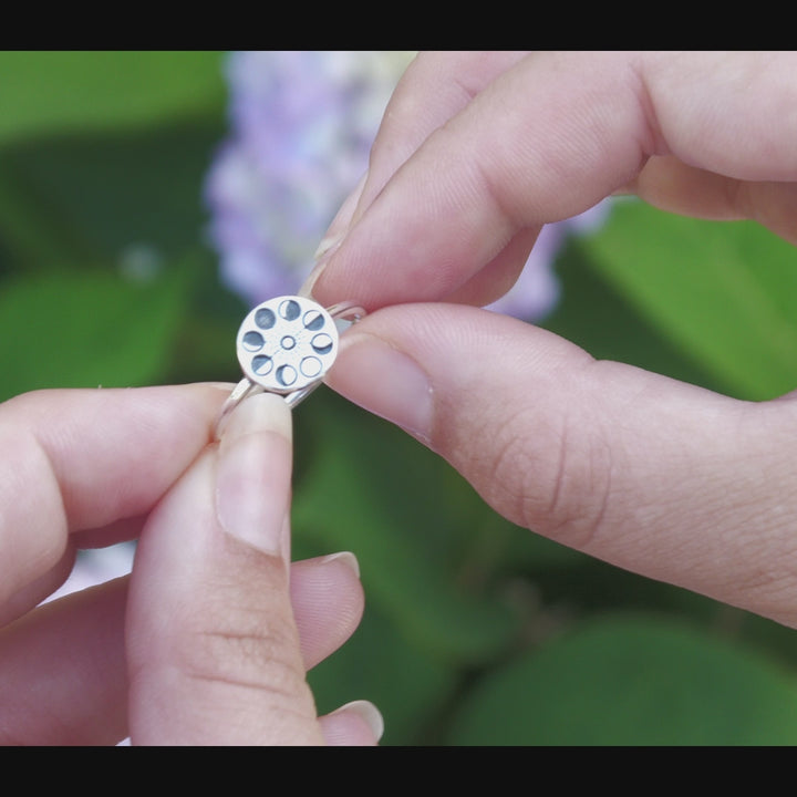 Moon Phases on Disc Sterling Silver Ring