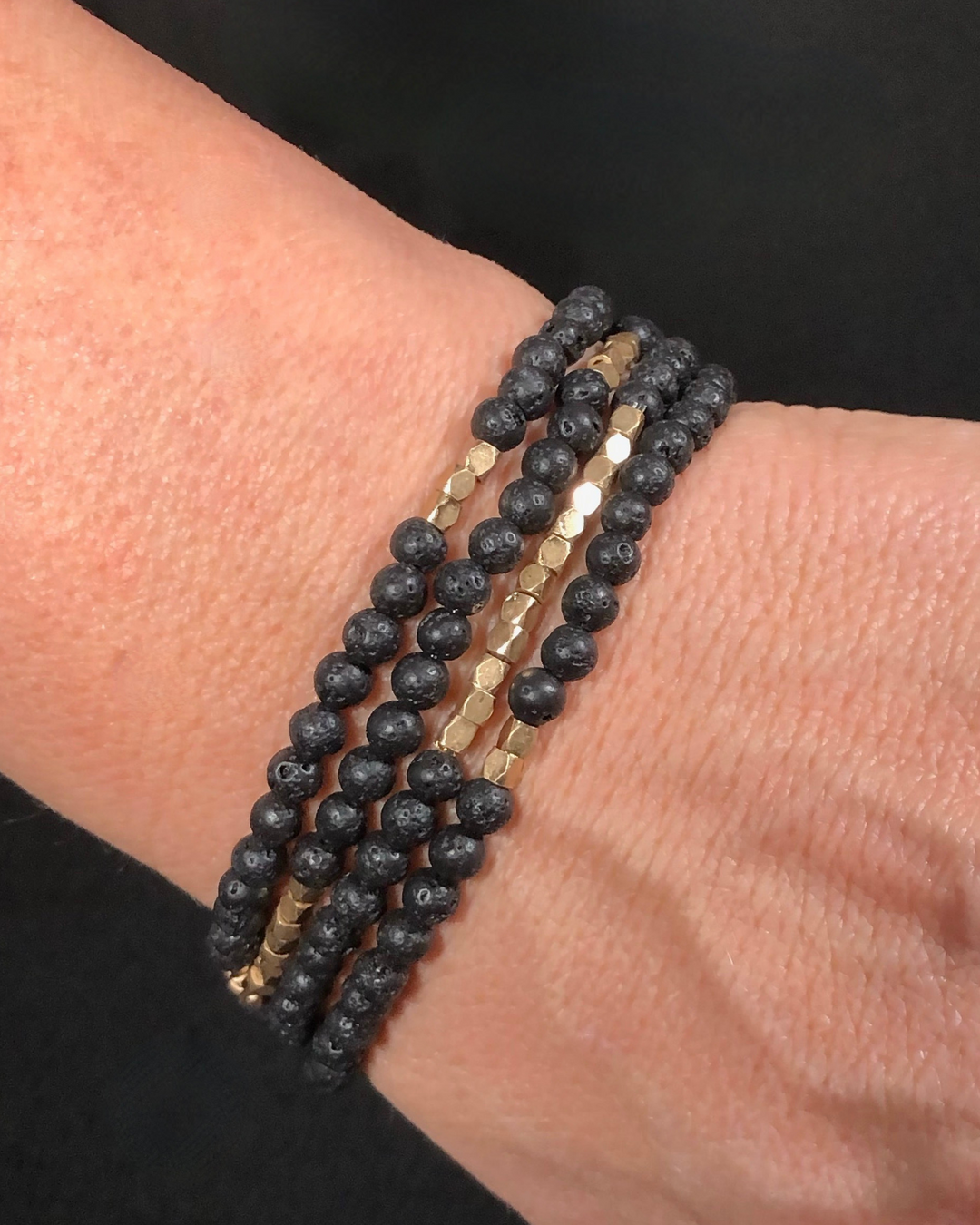 Lava Stone With Gold Accents Gemstone Wrap