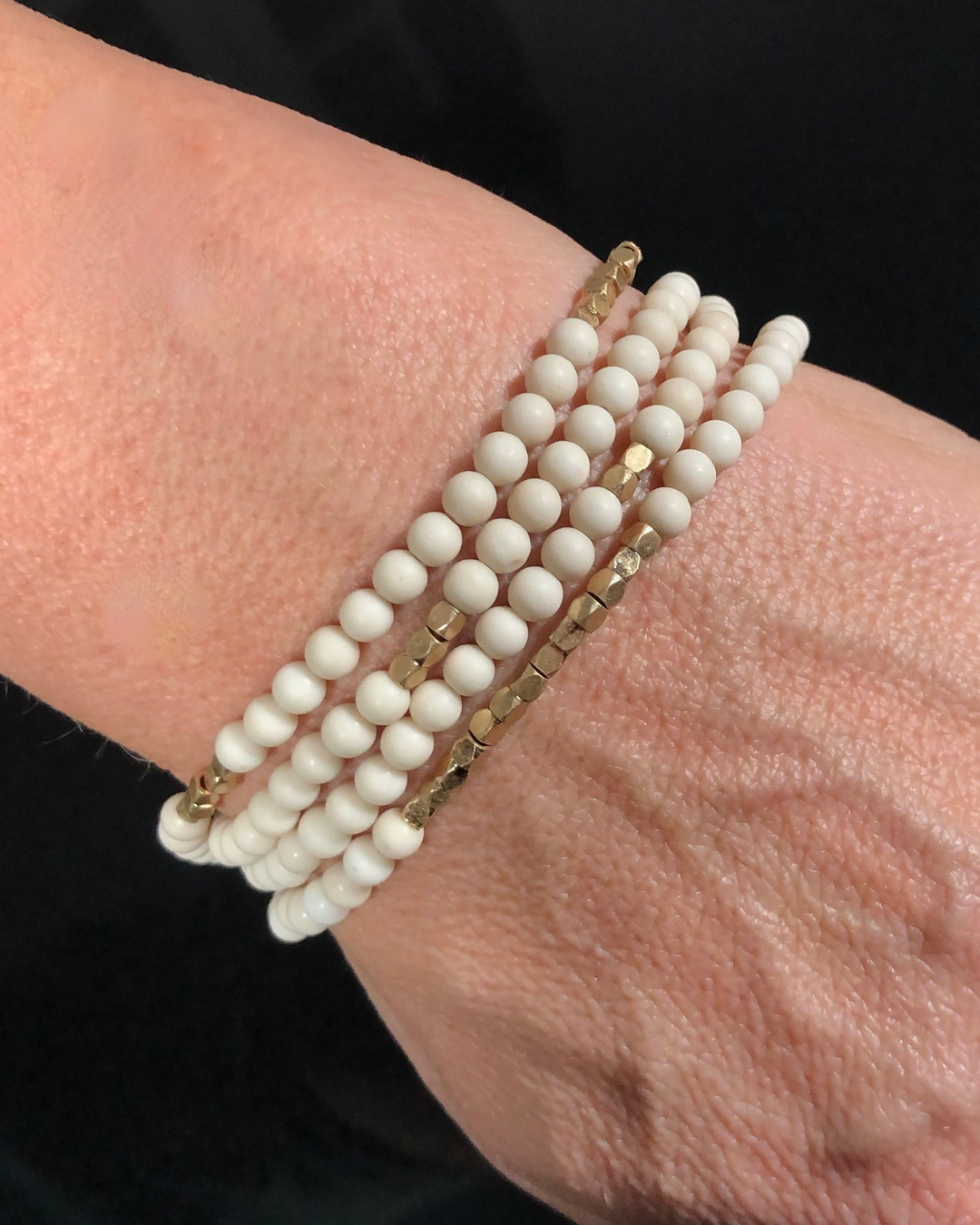 White Fossil Jasper With Gold Accents Gemstone Wrap