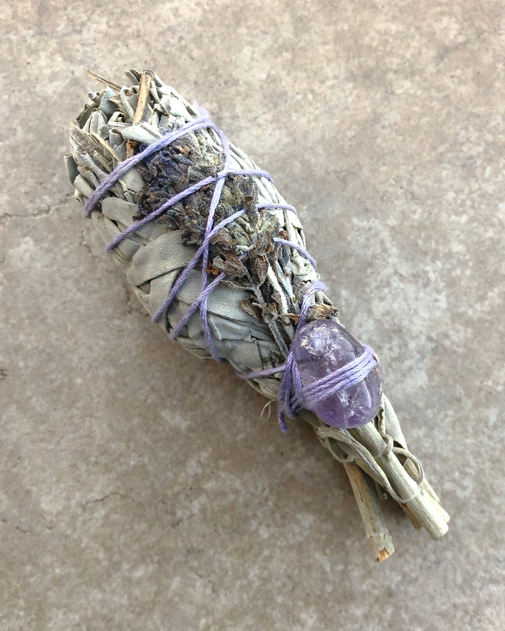 White Sage with Lavender and Amethyst Crystal