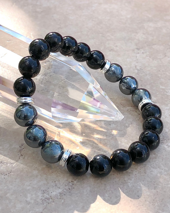 Men's Black Agate and Hematite 10mm Beaded Gemstone Bracelet