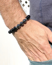 Men's Black Agate and Hematite 10mm Beaded Gemstone Bracelet