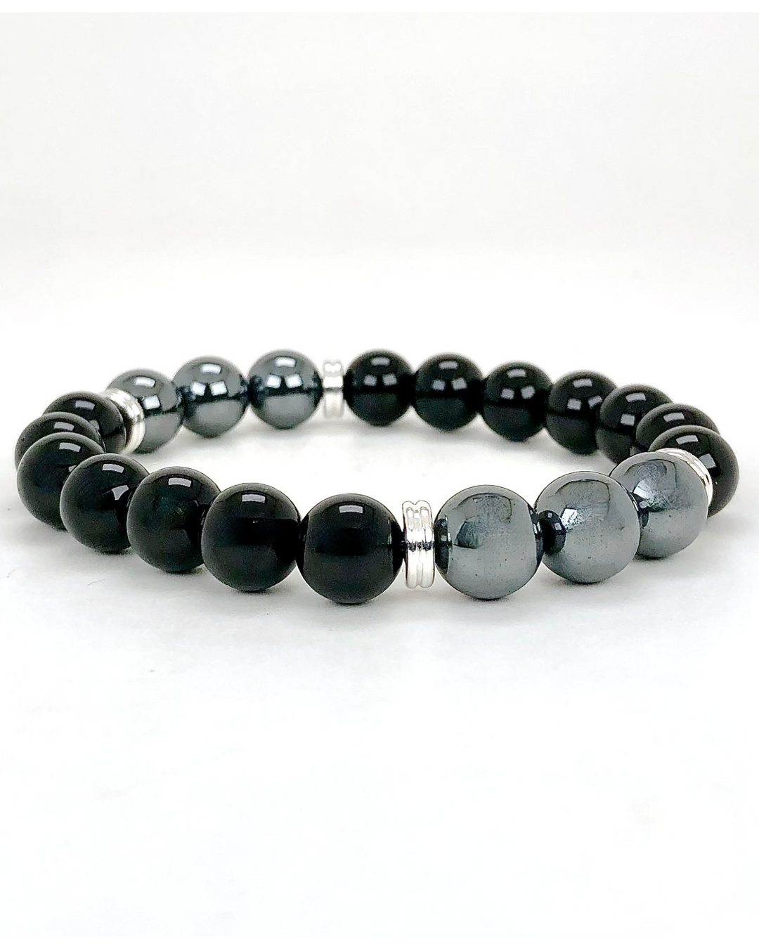 Men's Black Agate and Hematite 10mm Beaded Gemstone Bracelet