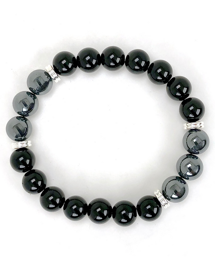 Men's Black Agate and Hematite 10mm Beaded Gemstone Bracelet