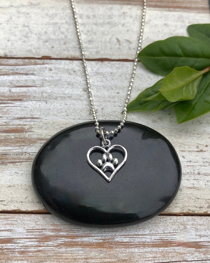 Paw Print Heart Charm Necklace