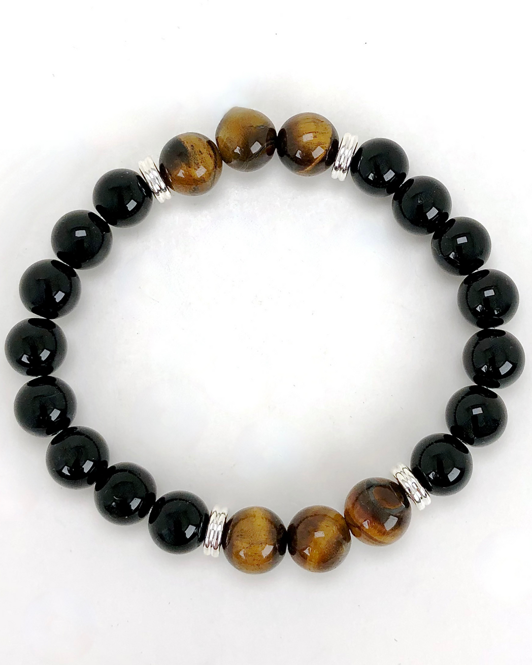 Men's Black Agate and Tiger Eye 10mm Beaded Gemstone Bracelet