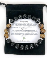 Men's Black Agate and Tiger Eye 10mm Beaded Gemstone Bracelet