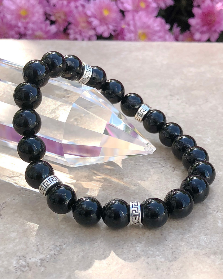 Men's Black Agate 10mm Beaded Gemstone Bracelet